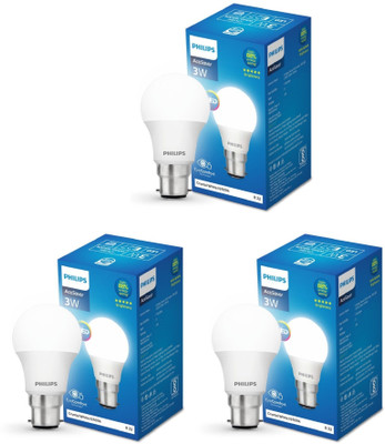 PHILIPS 3 W Basic Round B22 LED Bulb(White, Pack of 3)