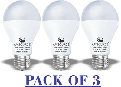 AP Source 9 W Basic Round E27 LED Bulb(White, Pack of 3)