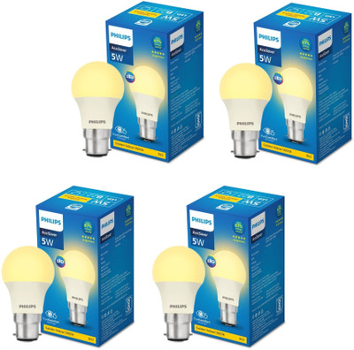 PHILIPS 5 W Basic Round B22 LED Bulb(Yellow, Pack of 4)
