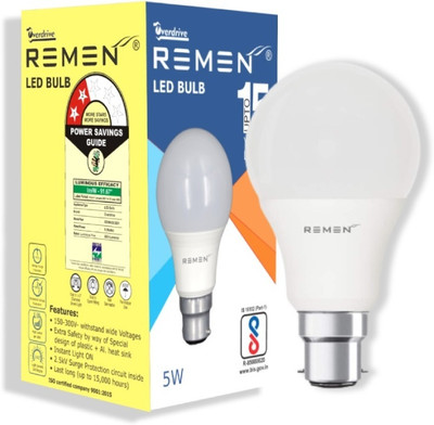 REMEN 5 W Basic Standard B22 LED Bulb(White)