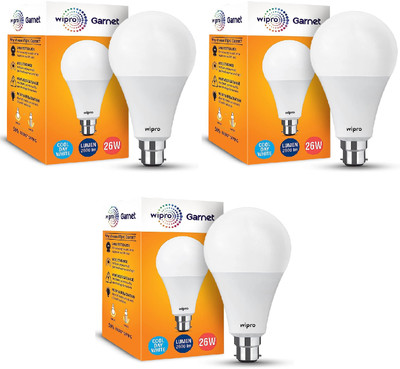 Wipro 26 W Basic Standard B22 LED Bulb(White, Pack of 3)