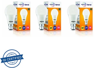 Wipro 7 W Standard B22 LED Bulb(Yellow, Pack of 3)