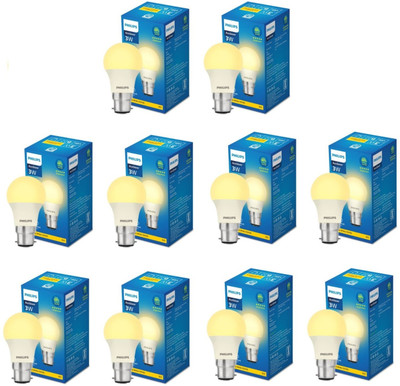 PHILIPS 3 W Basic Round B22 LED Bulb(Yellow, Pack of 10)