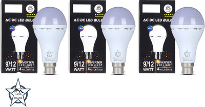 Land track 12 W Inverter Round B22 D Inverter Bulb(White, Pack of 3)