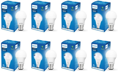 PHILIPS 10 W Standard B22 LED Bulb(White, Pack of 8)