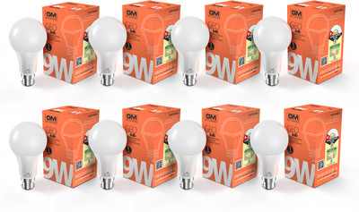 GM 9 W Basic Standard B22 LED Bulb(White, Pack of 8)