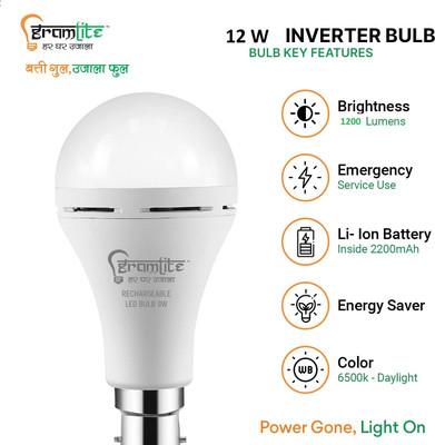 Gramlite 12 W Basic Round B22 LED Bulb(White)