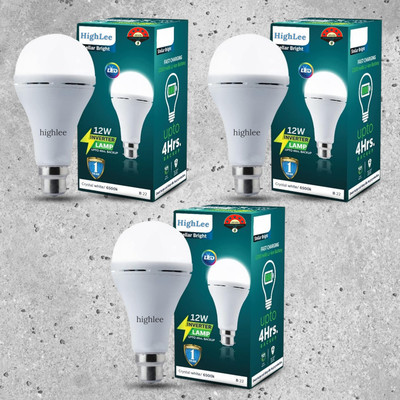 Highlee 12 W Inverter Round B22 Inverter Bulb(White, Pack of 3)
