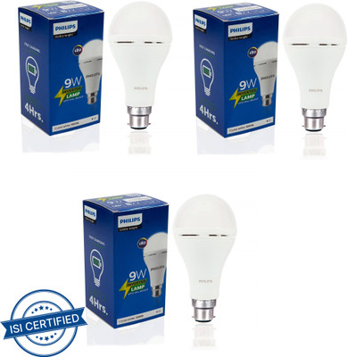 PHILIPS 9 W Inverter Round B22 Inverter Bulb(White, Pack of 3)