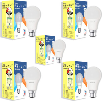 REMEN 5 W Basic Standard B22 LED Bulb(White, Pack of 5)