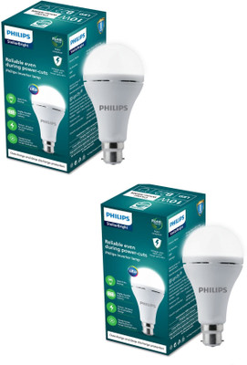PHILIPS 10 W Inverter Round B22 Inverter Bulb(White, Pack of 2)