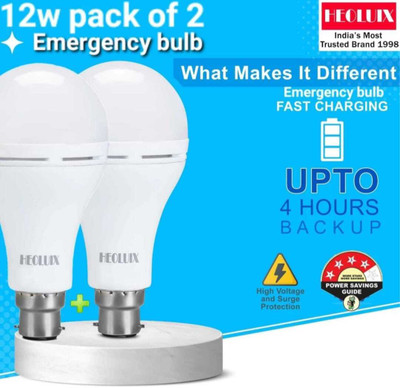 heoluix Power Cut Solution 12W Emergency LED Bulbs Pack of 2 with Rechargeable Battery 4 hrs Bulb Emergency Light(White)