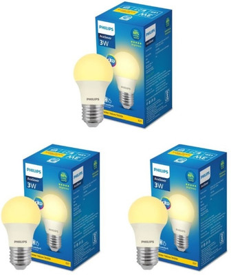 PHILIPS 3 W Basic Round E27 LED Bulb(Yellow, Pack of 3)
