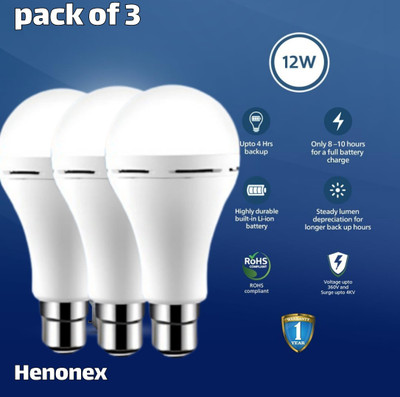 Henonex 12 W Inverter Standard B22 Inverter Bulb(White, Pack of 3)