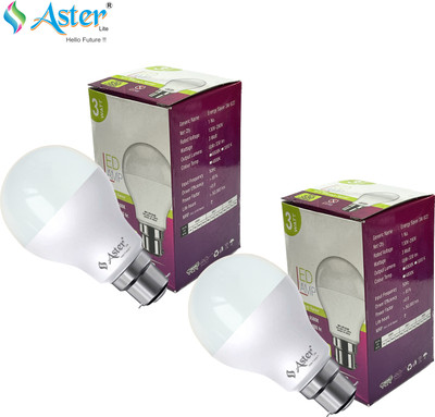 ASTER LITE 3 W Basic Standard B22 LED Bulb(White, Pack of 2)