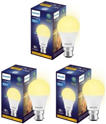 PHILIPS 12 W Round B22 LED Bulb(Yellow, Pack of 3)