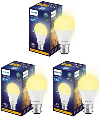 PHILIPS 12 W Basic Round B22 LED Bulb(Yellow, Pack of 3)
