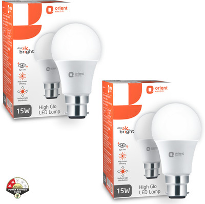 Orient Electric 15 W Basic Round B22 LED Bulb(White, Pack of 2)
