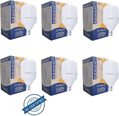 REMEN 50 W Basic Standard B22 LED Bulb(White, Pack of 6)