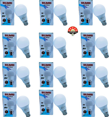 Bilbari 9 W Basic Round B22 LED Bulb(White, Pack of 12)