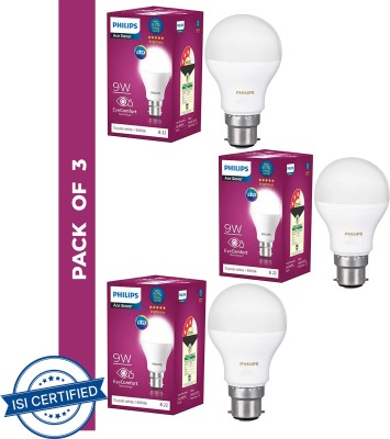 PHILIPS 9 W Round B22 LED Bulb(White, Pack of 3)