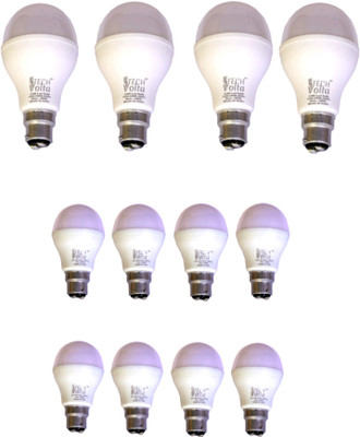 Techvolta 9 W, 12 W Basic Round B22 LED Bulb(White, Pack of 12)
