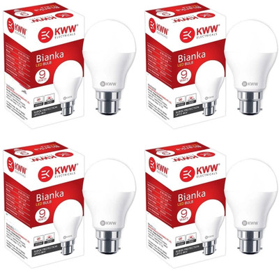 KWW 9 W Basic Round B22 LED Bulb(Yellow, Pack of 4)