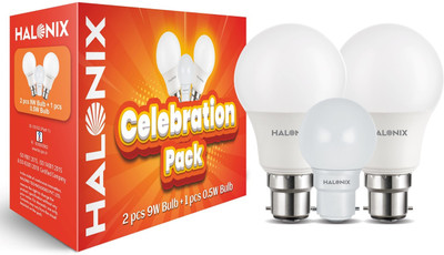 HALONIX 9 W, 0.5 W Basic Round B22 D LED Bulb(White, Pack of 3)