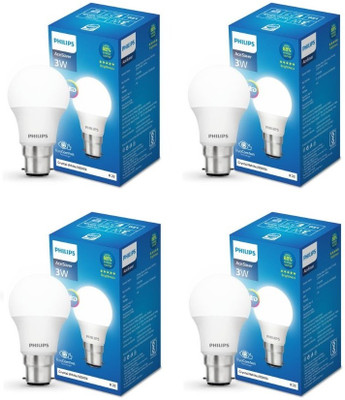PHILIPS 3 W Basic Round B22 LED Bulb(White, Pack of 4)