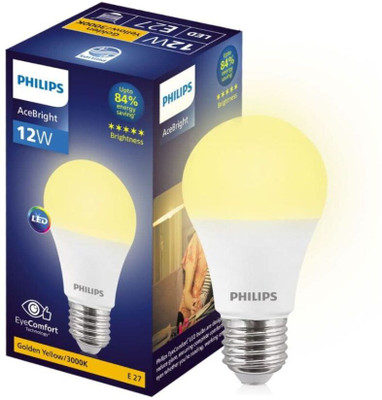 PHILIPS 12 W Basic Round E27 LED Bulb(Yellow)