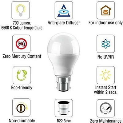 AETMP 9 W Basic Arbitrary B22 LED Bulb(White, Pack of 4)