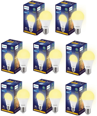PHILIPS 12 W Basic Round E27 LED Bulb(Yellow, Pack of 8)