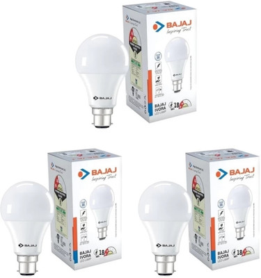 BAJAJ 18 W Basic Round B22 LED Bulb(White, Pack of 3)