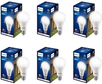 PHILIPS 26 W Basic Round E27 LED Bulb(White, Pack of 6)