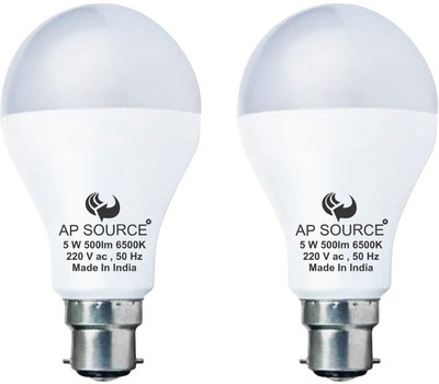 AP Source 5 W Basic Round B22 LED Bulb(White, Pack of 2)