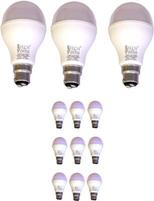 Techvolta 9 W, 12 W Basic Round B22 LED Bulb(White, Pack of 12)