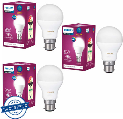 PHILIPS 9 W Basic Round B22 LED Bulb(White, Pack of 3)