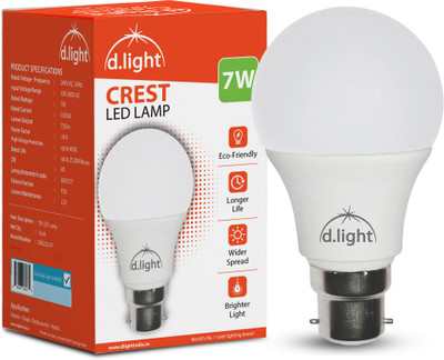 d.light 7 W Basic Standard B22 LED Bulb(White, Pack of 2)