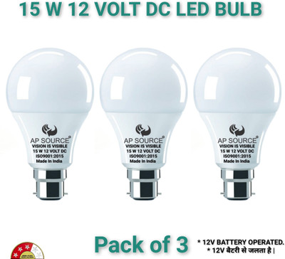 AP Source 15 W Basic Round B22 LED Bulb(White, Pack of 3)