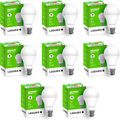 Ledure 9 W Basic Round B22 LED Bulb(White, Pack of 8)