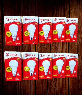 LiteSun 12 W Basic Standard B22 LED Bulb(White, Pack of 10)