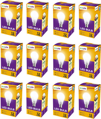 EcoLink 12 W Eye Safety Compliance Standard B22 LED Bulb(White, Pack of 12)