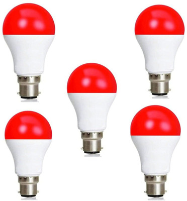 MOON & SUN 9 W Basic Round B22 LED Bulb(Red, Pack of 5)