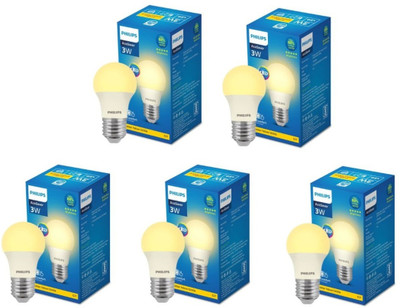 PHILIPS 3 W Basic Round E27 LED Bulb(Yellow, Pack of 5)