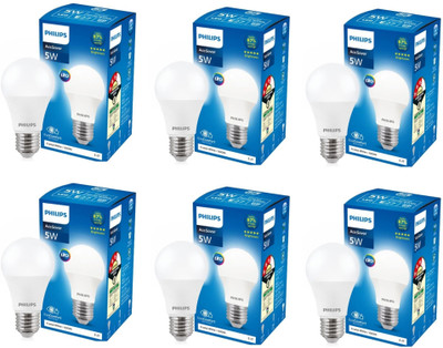 PHILIPS 5 W Basic Round E27 LED Bulb(White, Pack of 6)