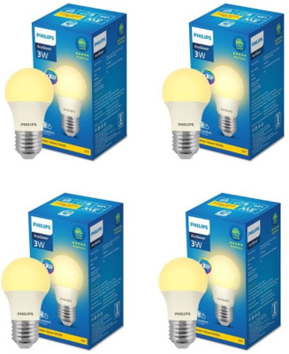 PHILIPS 3 W Basic Round E27 LED Bulb(Yellow, Pack of 4)