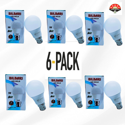 Bilbari 9 W Basic Round B22 LED Bulb(White, Pack of 6)