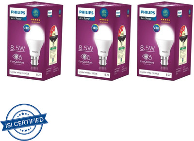 PHILIPS 8.5 W Basic Round B22 LED Bulb(White, Pack of 3)