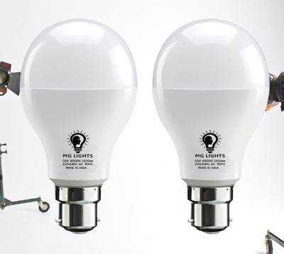 mg lights 12 W Basic Arbitrary B22 LED Bulb(White, Pack of 2)