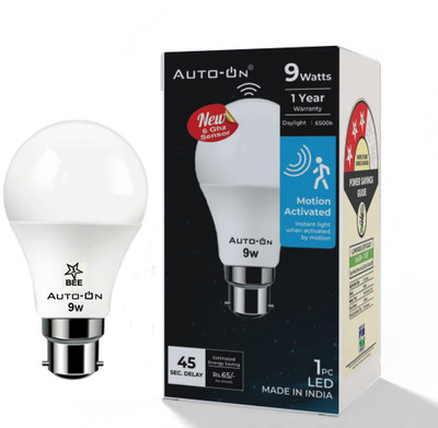 auto-on 9 W Motion Sensor Standard B22 LED Bulb(White)